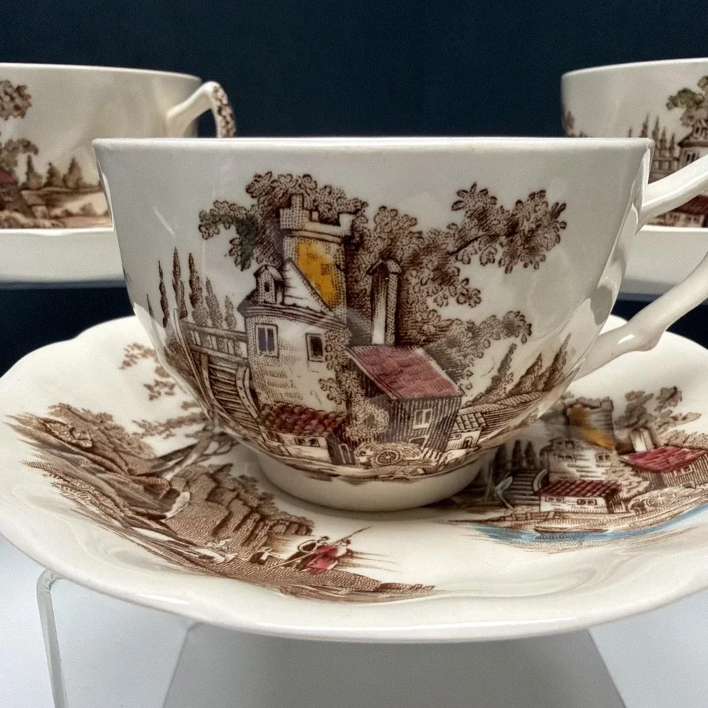 Johnson Brothers The Old Mill Teacup And Saucer England China Set Of 3